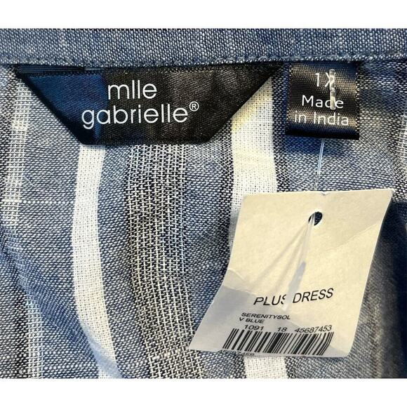 Mlle Gabrielle Blue Striped Belted Button Up Shirt Dress Coastal Minimalist - Picture 8 of 12